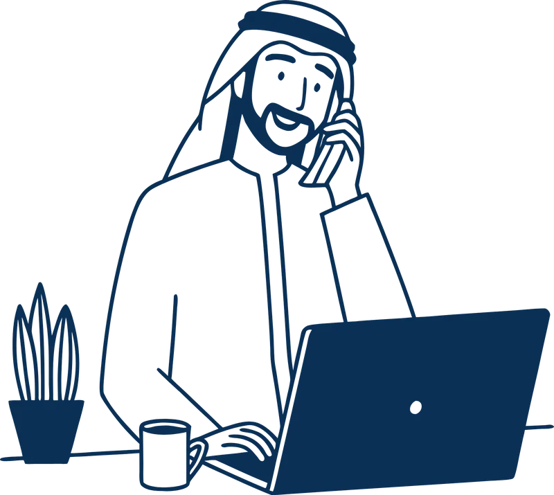 A man on a call at his laptop