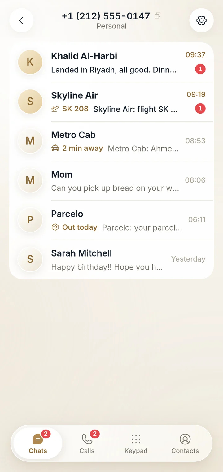Texts on a Nimra line, with a flight, a ride and a delivery highlighted